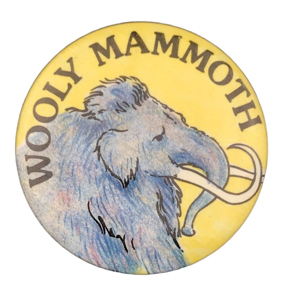 Wooly Mammoth Pin Button Vintage 1990 Pinback